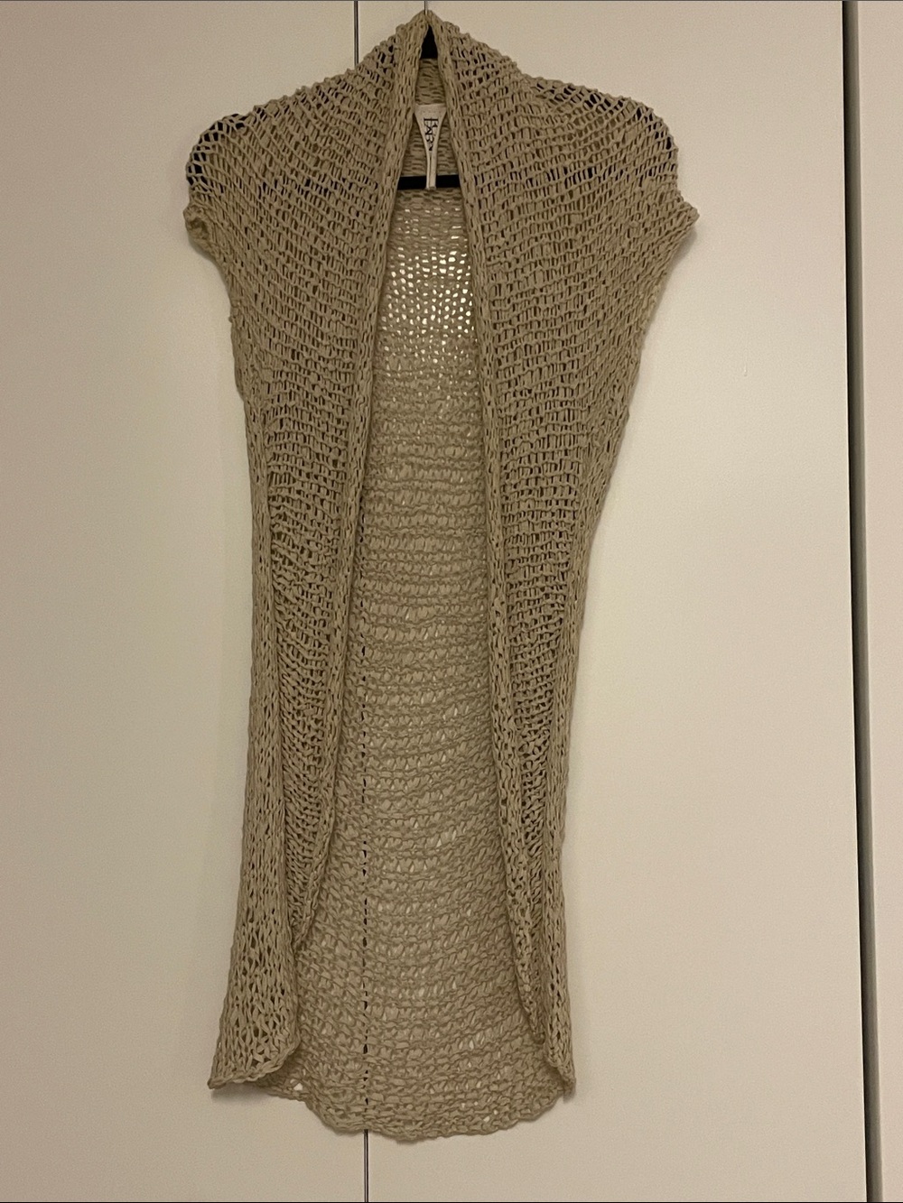 Future Paradise, Lightweight Beige Open-Knit Women's Sweater Vest, Medium